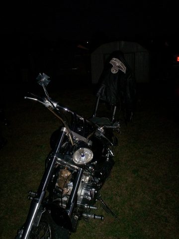 Jacket with No Rules Riders colors on Mike`s sissy bar