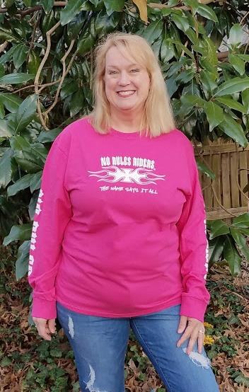 Long Sleeve = Pink with White ink = Flame/Cross logo